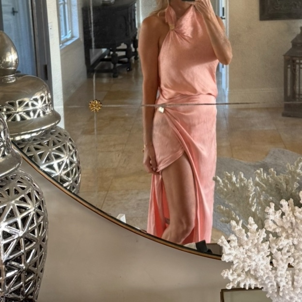 ZARA Peach Satin Halter Top & Skirt set